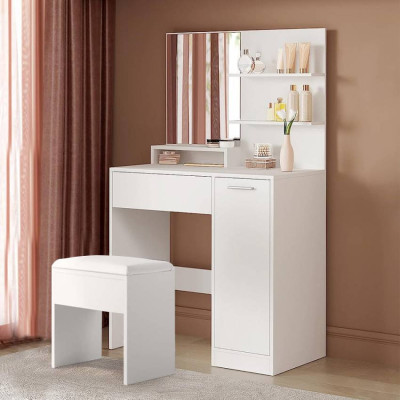 Postazione trucco con specchio sgabello e armadietto Vikander