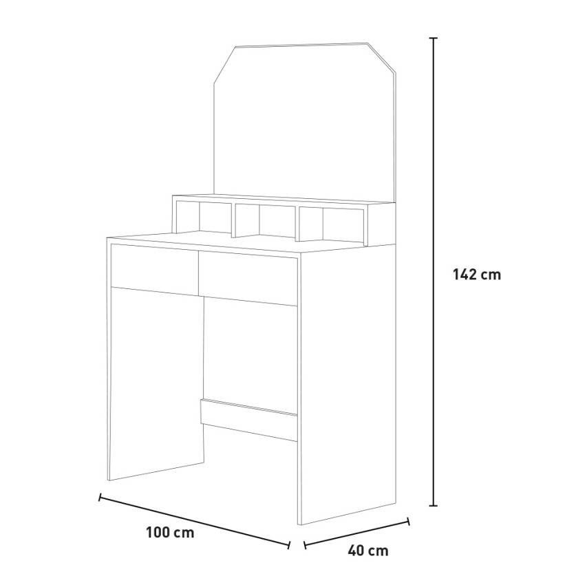 Postazione trucco con specchio 2 cassetti e sgabello grigio Liu