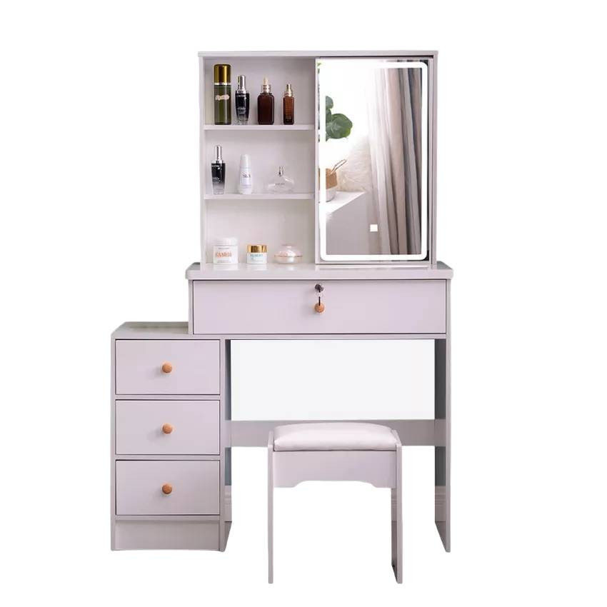 Postazione trucco mobile con specchio LED e sgabello Swinton