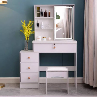 Postazione trucco mobile con specchio LED e sgabello Swinton