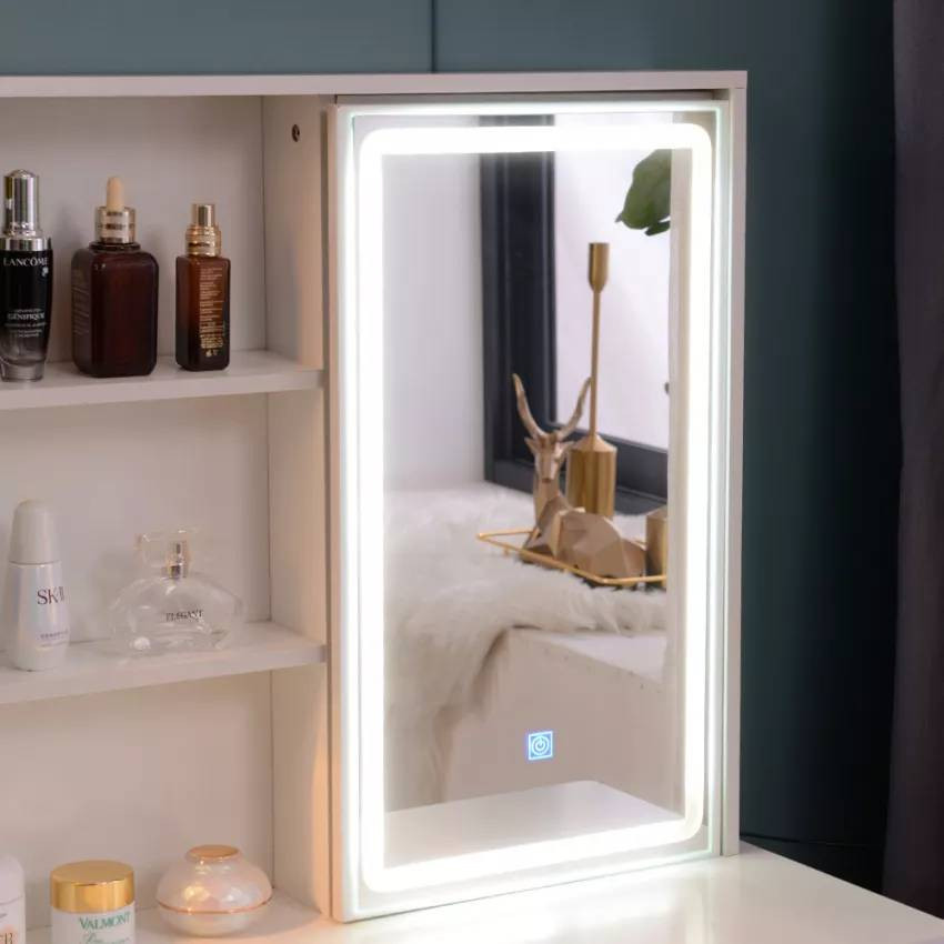 Postazione trucco mobile con specchio LED e sgabello Swinton