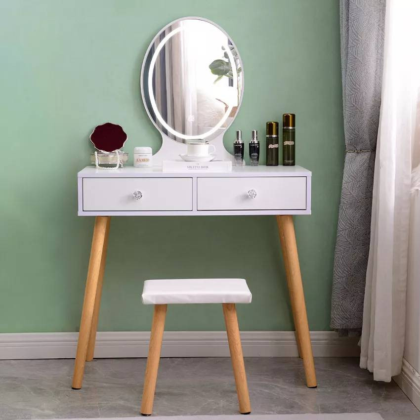 Postazione trucco moderno con specchio LED cassetti e sgabello Lopez