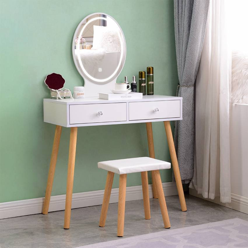 Postazione trucco moderno con specchio LED cassetti e sgabello Lopez