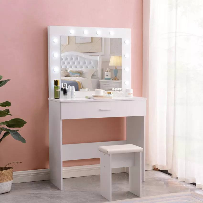 Postazione trucco con specchio LED e sgabello Headey