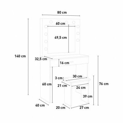 Postazione trucco con specchio LED e sgabello Headey