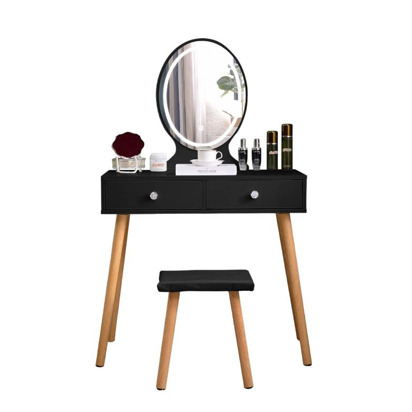 Postazione trucco nero con cassetti e specchio LED Williams