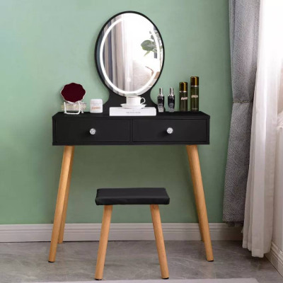 Postazione trucco nero con cassetti e specchio LED Williams