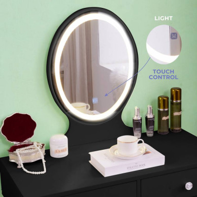 Postazione trucco nero con cassetti e specchio LED Williams