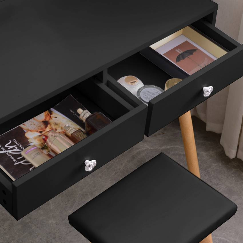 Postazione trucco nero con cassetti e specchio LED Williams