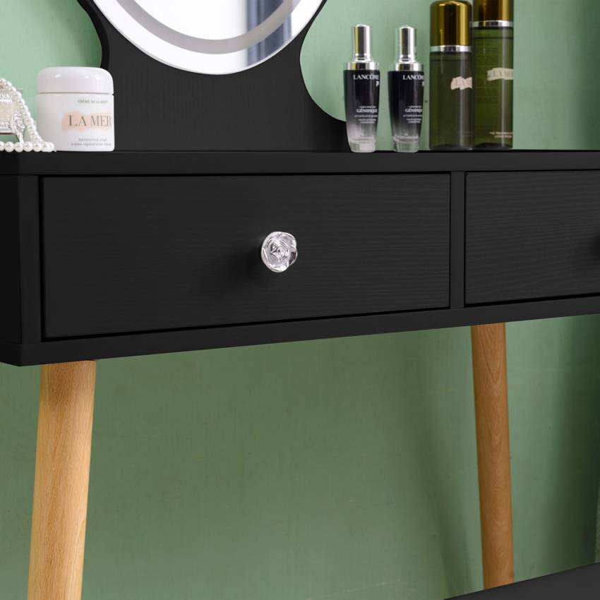 Postazione trucco nero con cassetti e specchio LED Williams