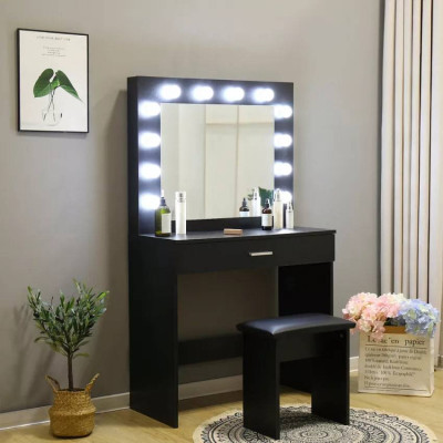 Postazione trucco nero con sgabello e specchio LED Robbie