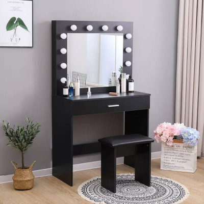 Postazione trucco nero con sgabello e specchio LED Robbie