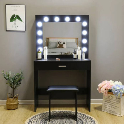 Postazione trucco nero con sgabello e specchio LED Robbie