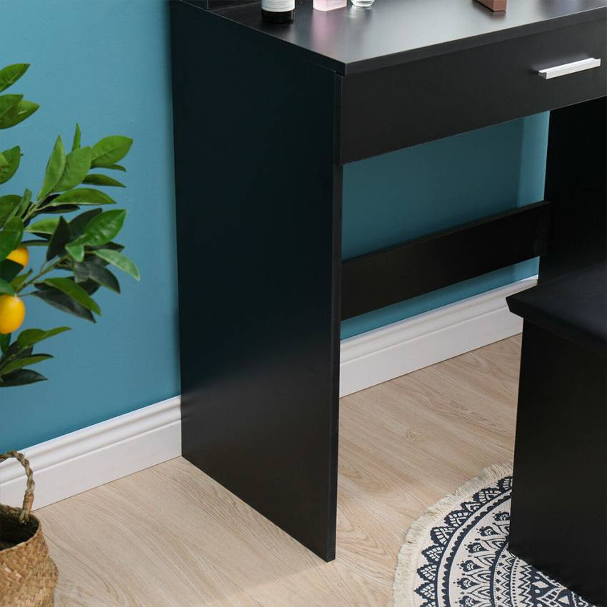 Postazione trucco nero con sgabello e specchio LED Robbie