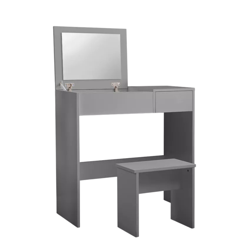 Postazione trucco grigio con specchio e sgabello Theron