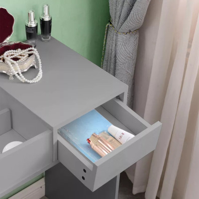 Postazione trucco grigio con specchio e sgabello Theron