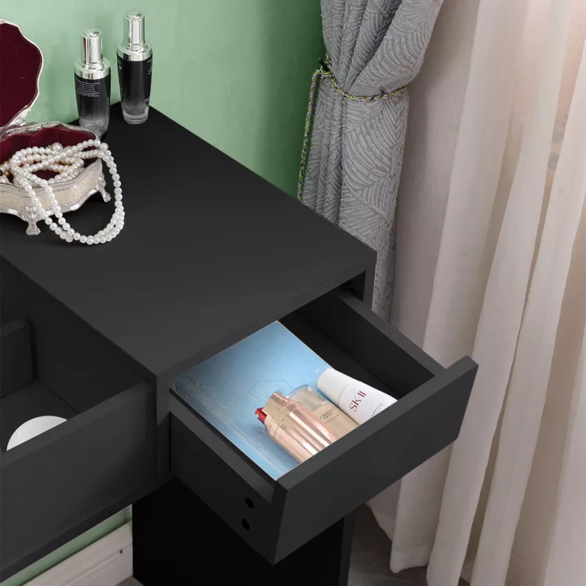 Postazione trucco grigio con specchio e sgabello Kidman