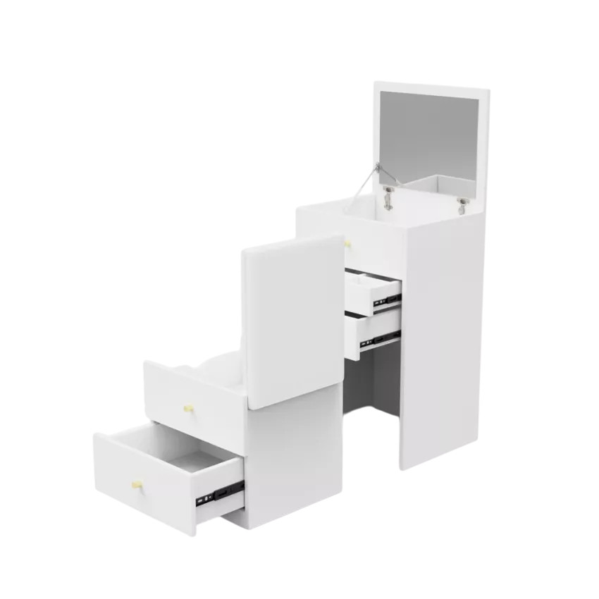 Postazione trucco con specchio e cassettiera compatta Lively