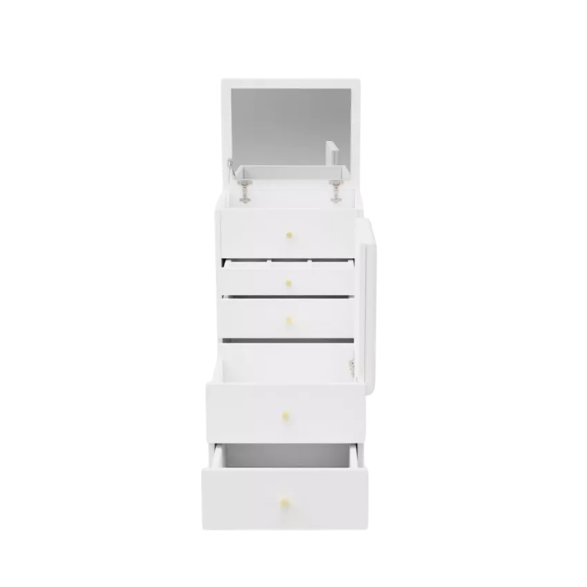 Postazione trucco con specchio e cassettiera compatta Lively