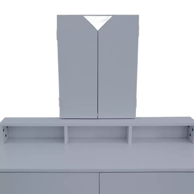Postazione trucco con specchio 2 cassetti e sgabello grigio Liu