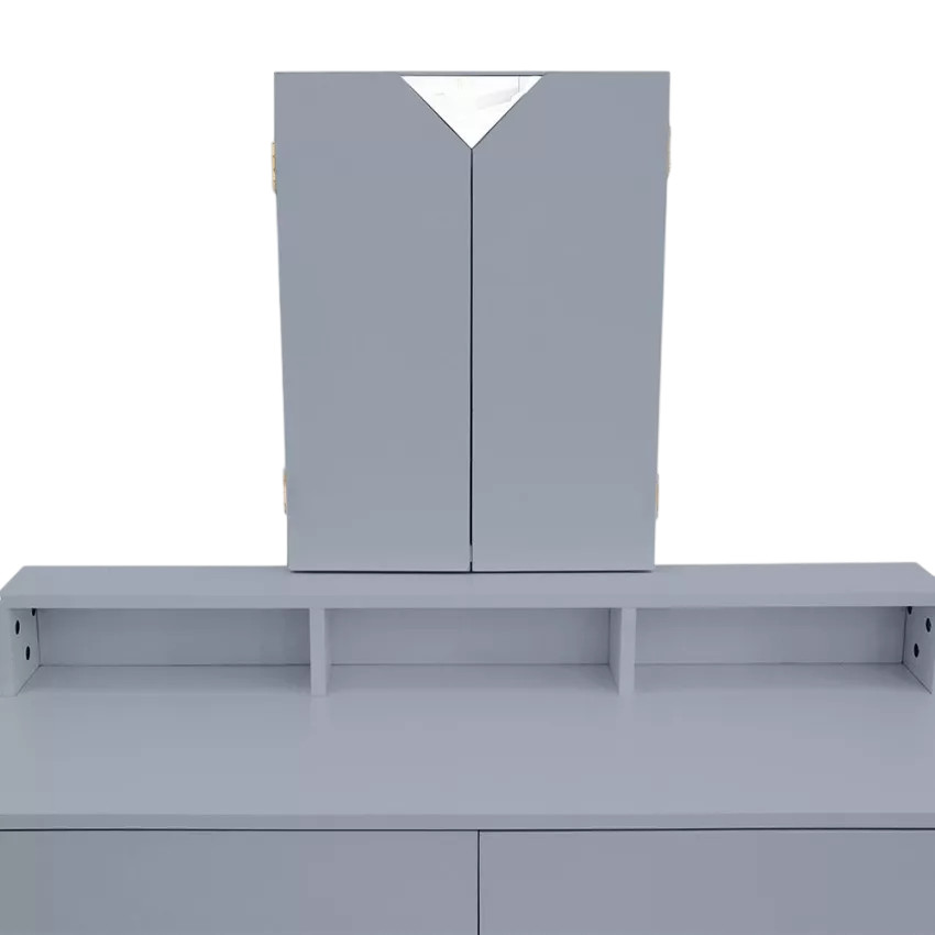 Postazione trucco con specchio 2 cassetti e sgabello grigio Liu
