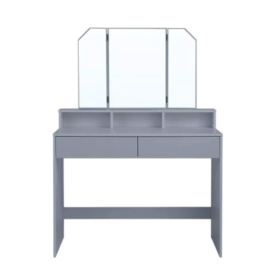 Postazione trucco con specchio 2 cassetti e sgabello grigio Liu
