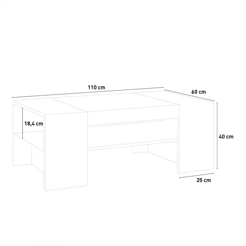 Tavolino basso in legno bianco finitura ardesia design moderno Perla