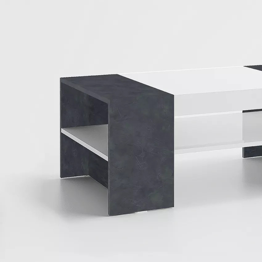 Tavolino basso in legno bianco finitura ardesia design moderno Perla
