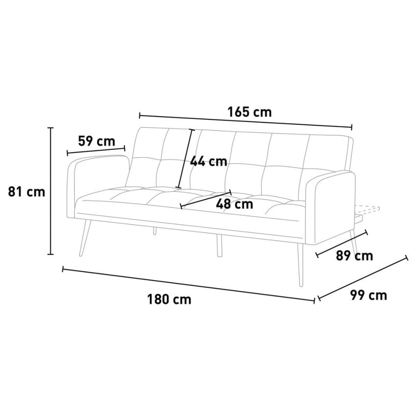 Divano letto clic-clac 3 posti robusto design moderno Albicocco