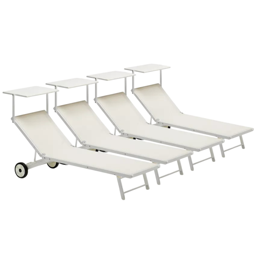 Set di 4 lettini prendisole con ruote in alluminio Barcellona