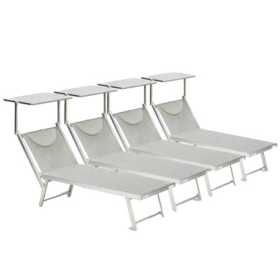 Set di 4 lettini da sole con parasole sdraio da spiaggia Hawaii