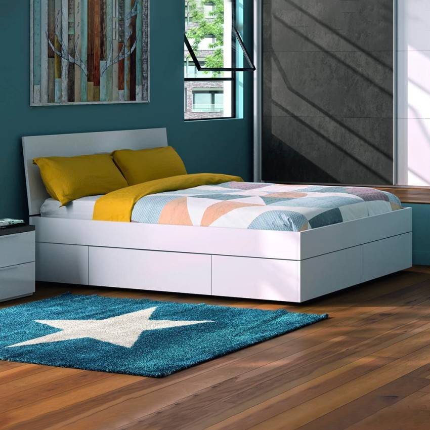 Letto matrimoniale 160x200 bianco laccato contenitore cassetti Arpa