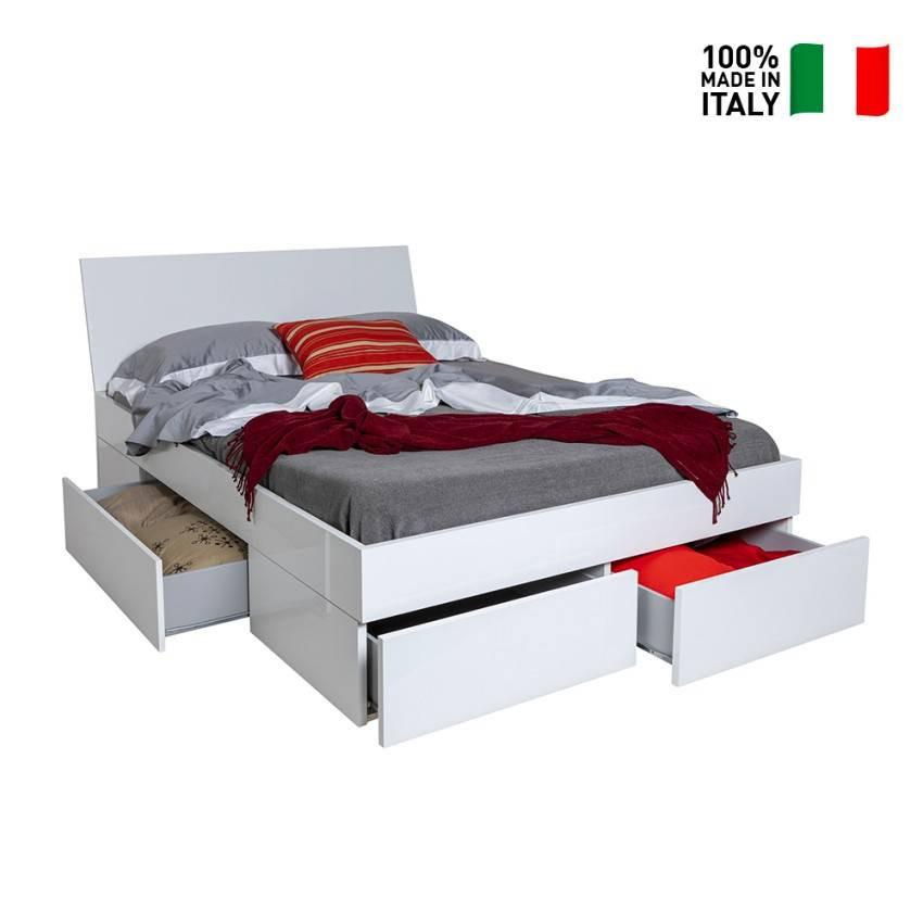 Letto matrimoniale 160x200 bianco laccato contenitore cassetti Arpa