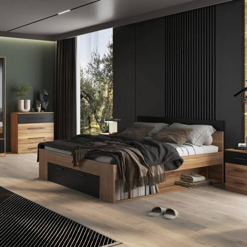 Letto matrimoniale 180x200 cm doghe e cassetto portaoggetti Fluire