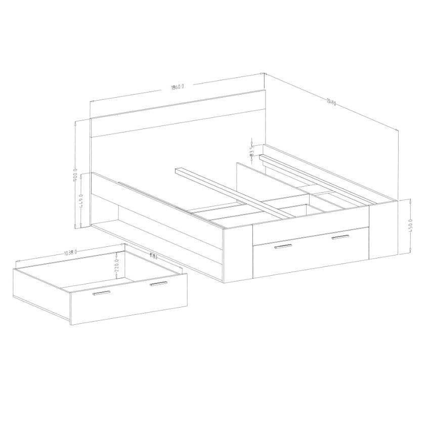 Letto matrimoniale 180x200 cm doghe e cassetto portaoggetti Fluire