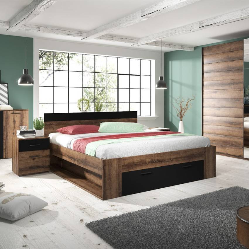 Letto matrimoniale 180x200 con contenitore moderno design Cenere