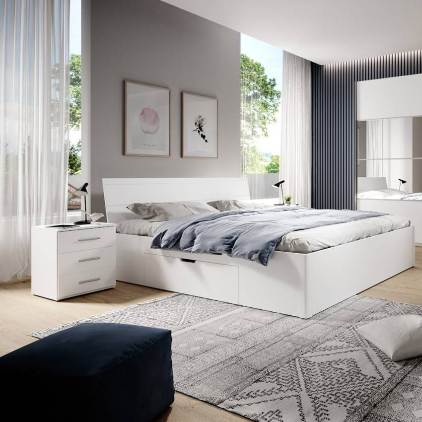 Letto matrimoniale 180x200 con cassetti e rete a doghe Tramonto