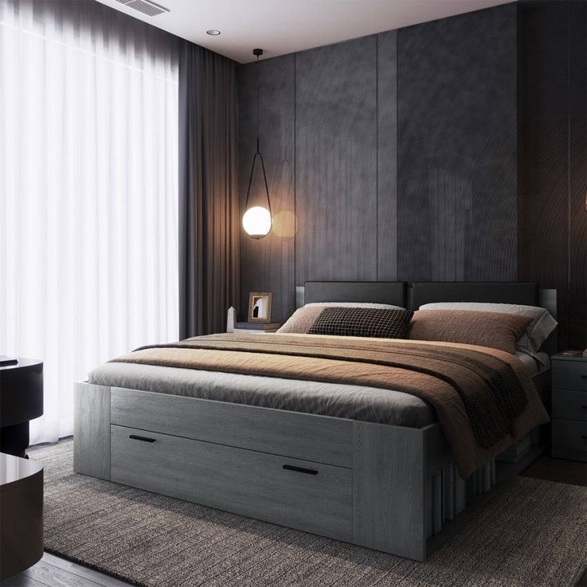 Letto matrimoniale 180x200 testiera contenitore rete Fluido