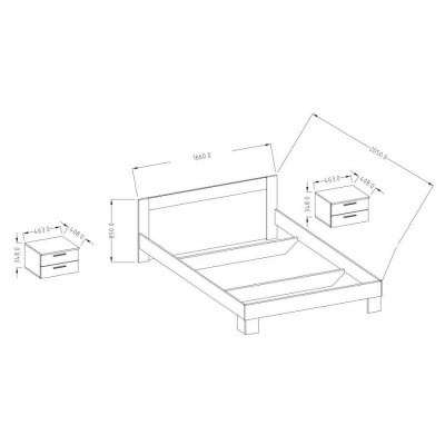 Letto matrimoniale 160x200 doghe 2 comodini rovere nero Candido