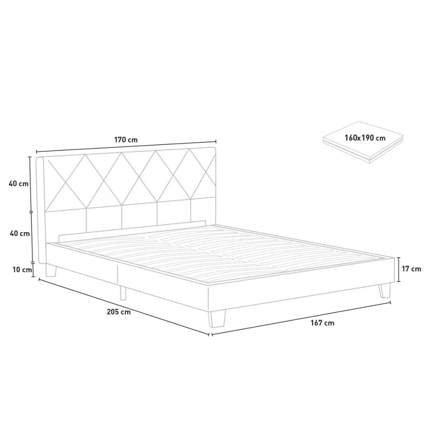 Letto matrimoniale 160x190 con doghe in tessuto Vasto