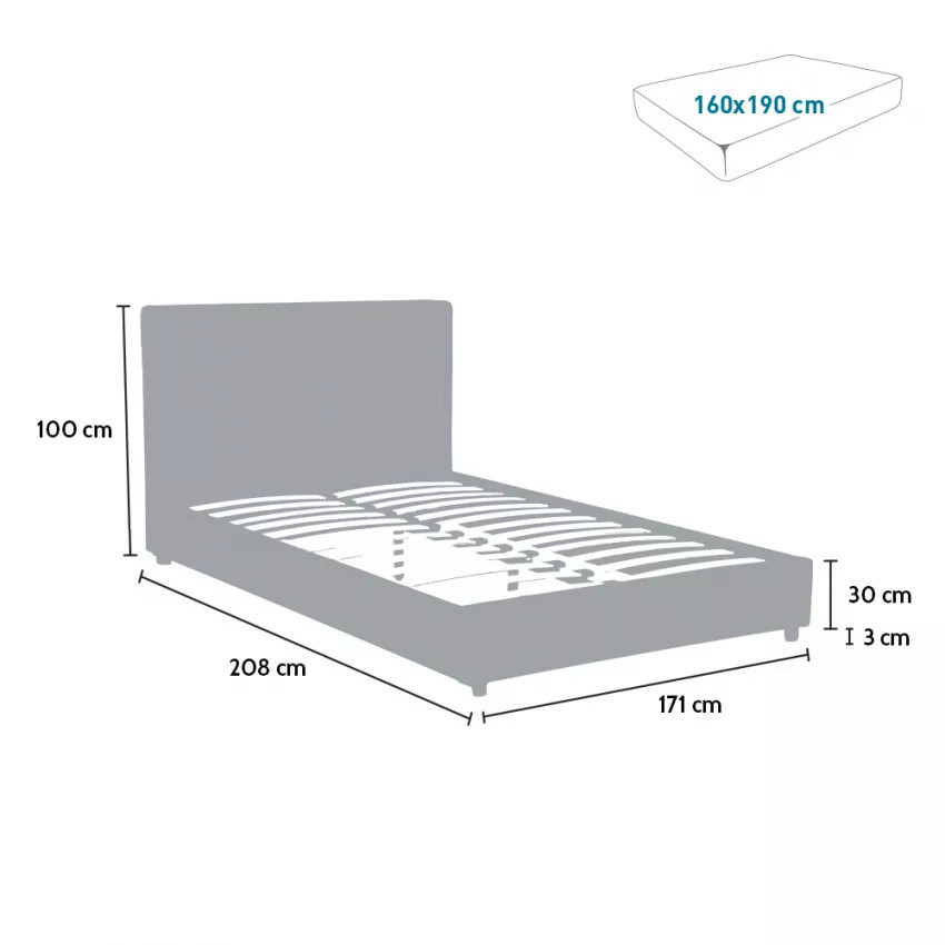 Letto matrimoniale 160x190 in tessuto con rete relax Pioggia
