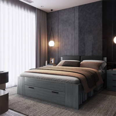 Letto una piazza e mezza 140x200 con cassetto in rovere scuro Nuvola