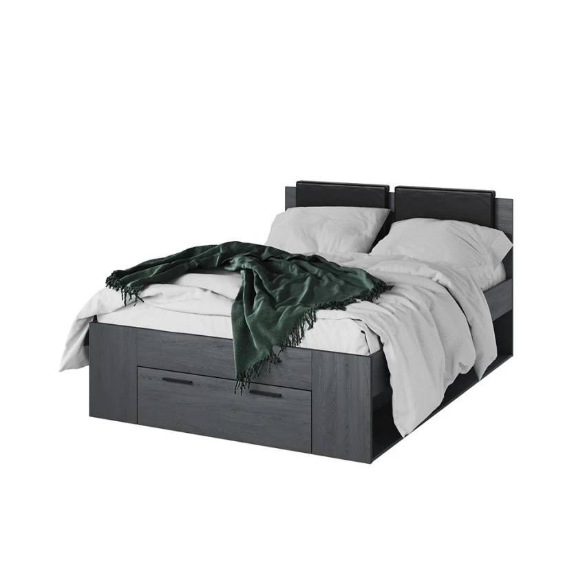 Letto una piazza e mezza 140x200 con cassetto in rovere scuro Nuvola