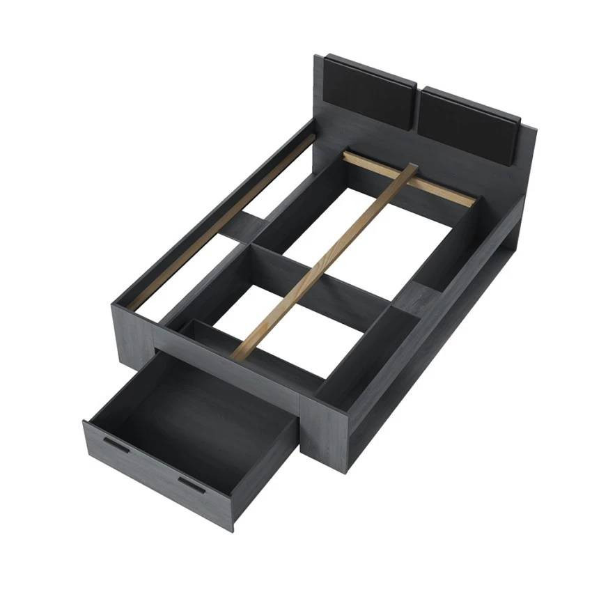 Letto una piazza e mezza 140x200 con cassetto in rovere scuro Nuvola