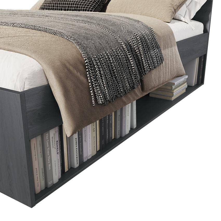 Letto una piazza e mezza 140x200 con cassetto in rovere scuro Nuvola