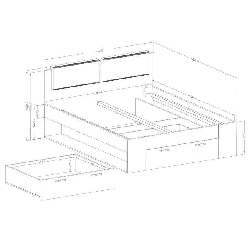 Letto una piazza e mezza 140x200 con cassetto in rovere scuro Nuvola