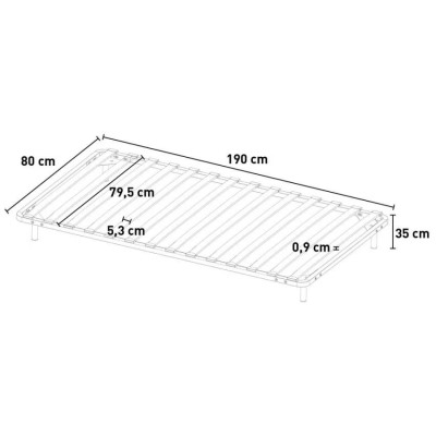 Rete singola 80x190cm con telaio in acciaio e doghe in legno Accento