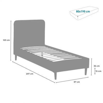 Letto singolo in tessuto e legno 80x190 con doghe SognoPerfetto
