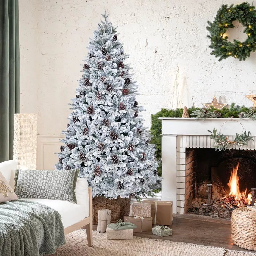 Albero di natale artificiale di 180 cm con neve e pigne Södertälje