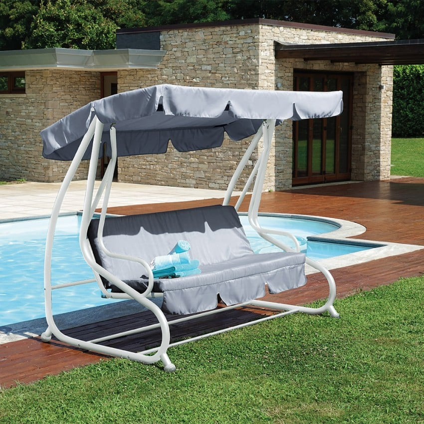 Dondolo da giardino 3 posti in tessuto con tetto regolabile Relax